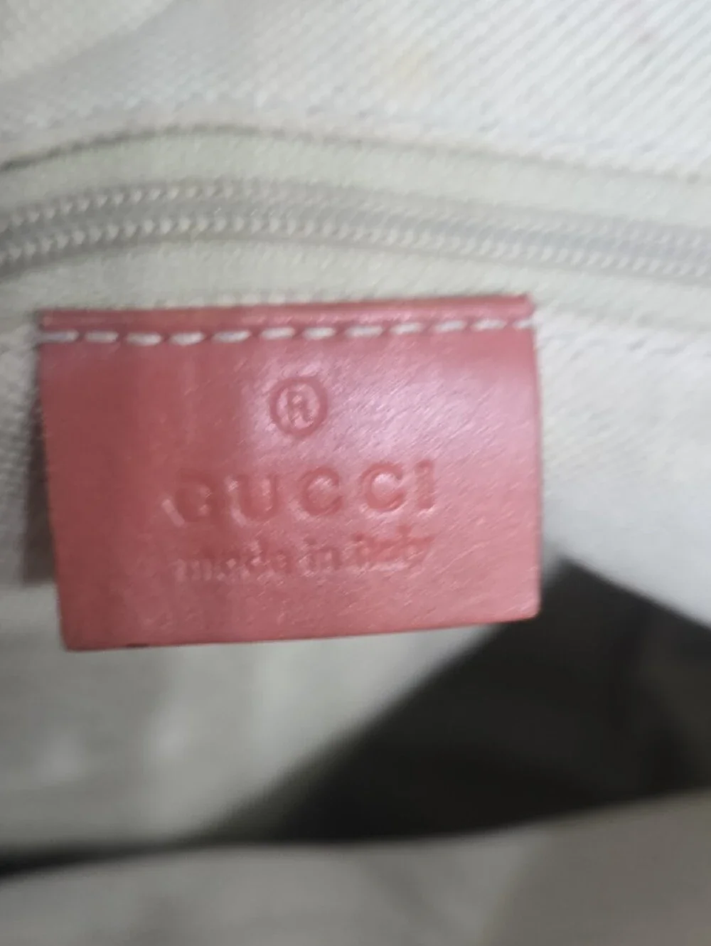 Gucci Sukey Beige Canvas Shoulder Bag with Rose Leather Trim EUC
